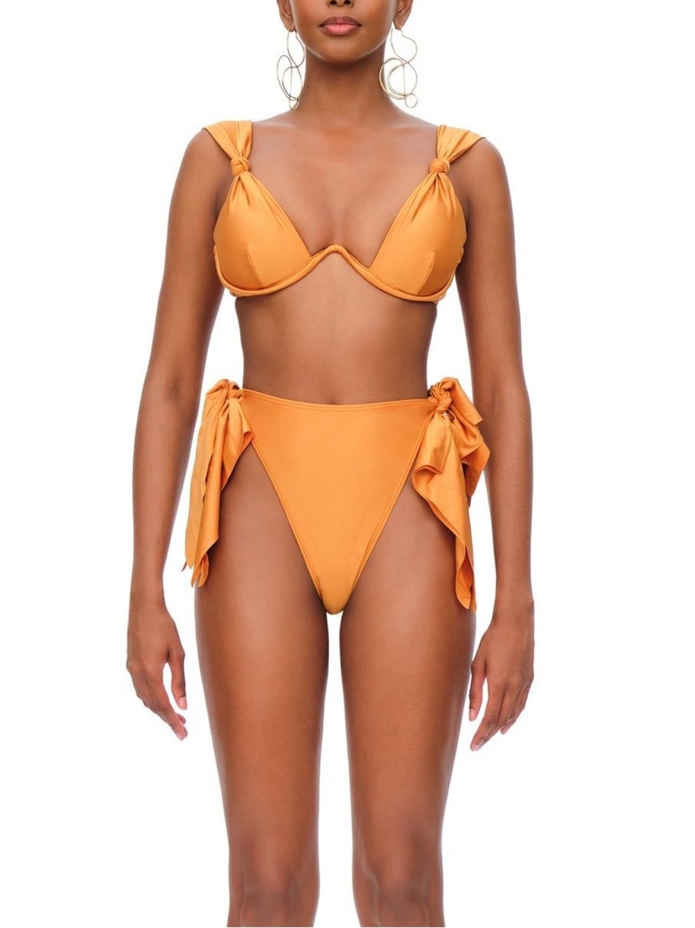 Andrea Iyamah Rai Bikini Set Golden Orange Knotted Straps Tie Side XS NWT